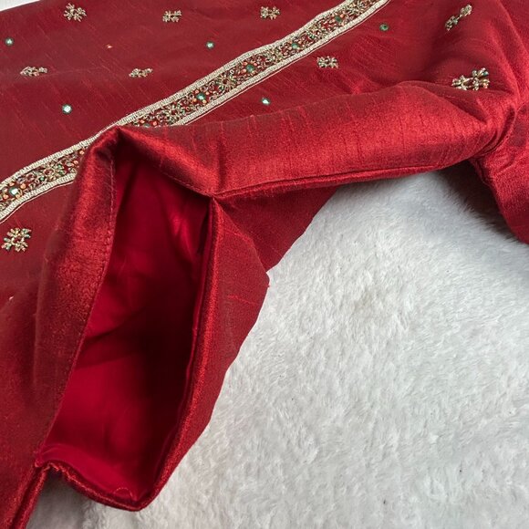 Vintage Satellite Mens Red Embellished Long Kurta Size 14 Long Sleeve Pockets - Picture 7 of 14